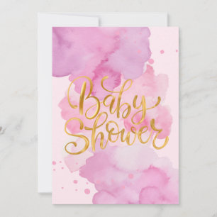 Baby shower Uitnodiging, Roze Waterverf voor een M Kaart