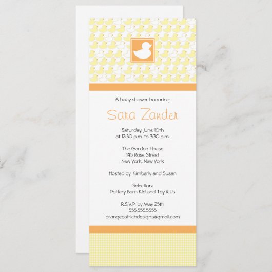 Baby shower Uitnodiging - Rubber Ducky (Voorkant / Achterkant)