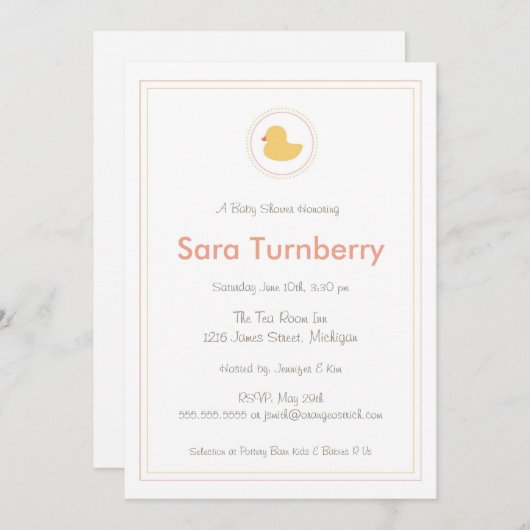 baby shower Uitnodiging - Rubber Ducky (Voorkant / Achterkant)