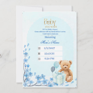 Baby Shower Uitnodiging | Saliegroene Teddydbeer B