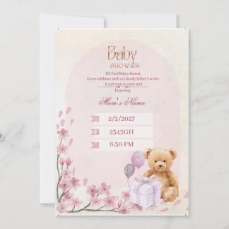 Baby Shower Uitnodiging | Saliegroene Teddydbeer B
