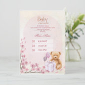 Baby Shower Uitnodiging | Saliegroene Teddydbeer B (Staand voorkant)