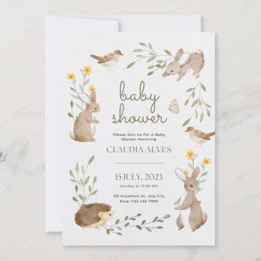 baby shower uitnodiging schattig dieren oerwoud (Voorkant)