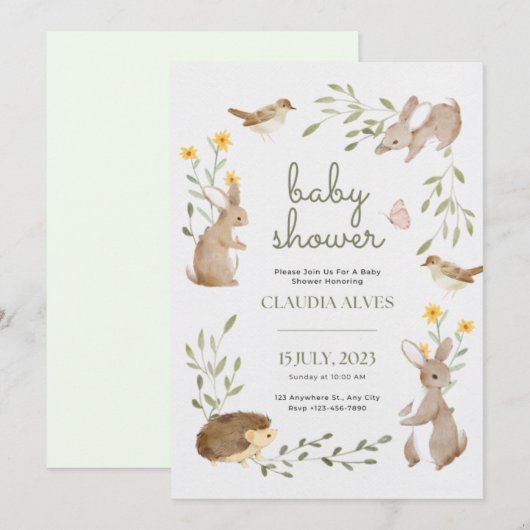 baby shower uitnodiging schattig dieren oerwoud (Voorkant / Achterkant)