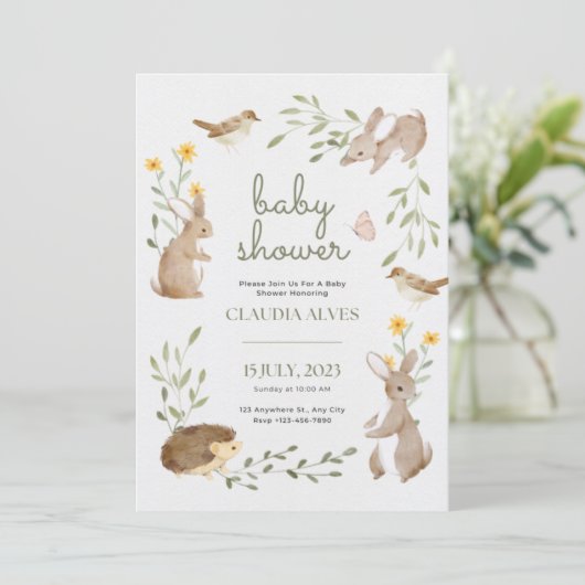 baby shower uitnodiging schattig dieren oerwoud (Staand voorkant)