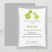 Baby shower Uitnodiging Schattigee Dinosaurus Grij (Voorkant / Achterkant)