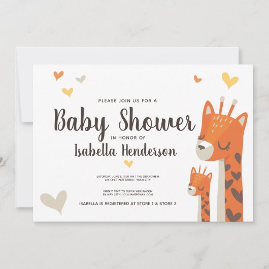 Baby shower Uitnodiging Schattigee Giraffe Oerwoud (Voorkant)