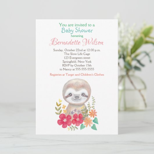 Baby shower Uitnodiging Schattigee Luiaard Baby sh (Staand voorkant)