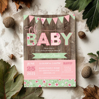 Baby shower Uitnodiging, Shabby Chic Baby shower Kaart