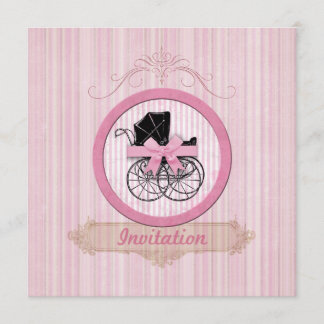 baby shower Uitnodiging Shabby  Roze