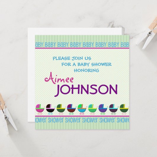 Baby shower Uitnodiging Sjabloon (Voorkant / Achterkant in situ)