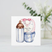 Baby Shower uitnodiging slab, fles en beker (Staand voorkant)