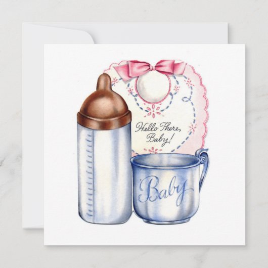 Baby Shower uitnodiging slab, fles en beker (Voorkant)