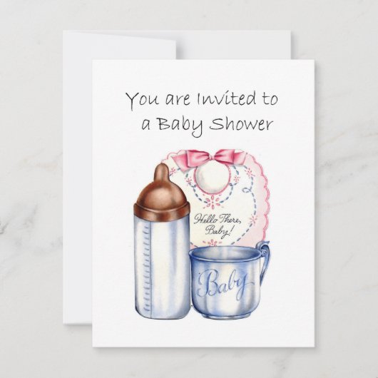 Baby Shower uitnodiging slab, fles en beker (Voorkant)
