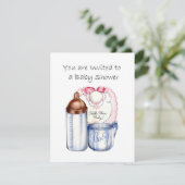 Baby Shower uitnodiging slab, fles en beker (Staand voorkant)