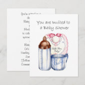 Baby Shower uitnodiging slab, fles en beker (Voorkant / Achterkant)