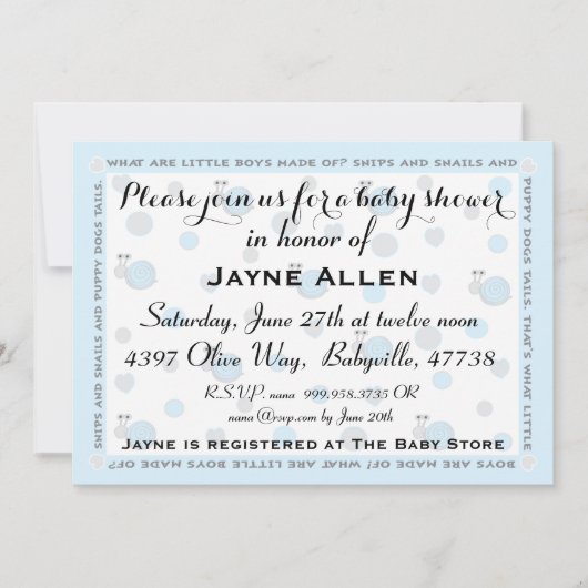 Baby shower Uitnodiging "Snips and Snails" (Voorkant)