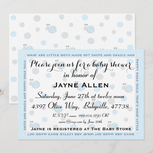 Baby shower Uitnodiging "Snips and Snails" (Voorkant / Achterkant)