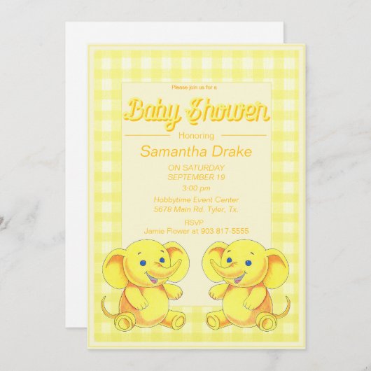 Baby shower Uitnodiging Speelgoed Elephant (Voorkant / Achterkant)