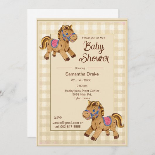 Baby shower Uitnodiging Speelgoed Horse (Voorkant / Achterkant)