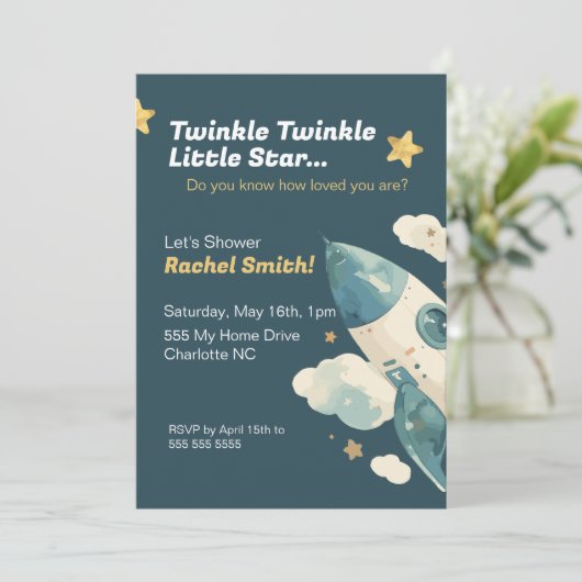 Baby shower Uitnodiging Sterren en Ruimte Thema (Staand voorkant)
