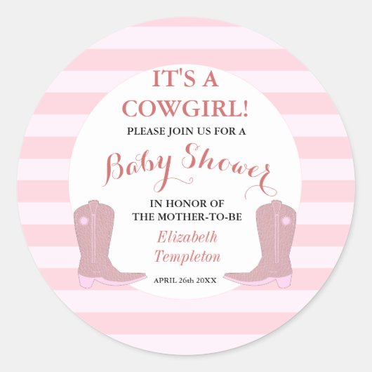 Baby shower Uitnodiging Stickers Het is een Cowgir (Voorkant)