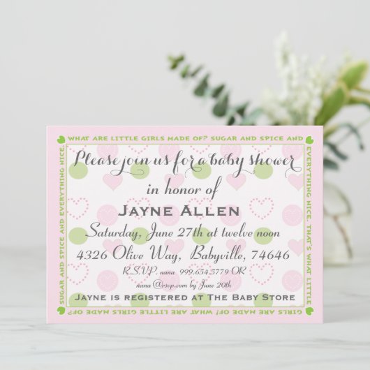 Baby shower Uitnodiging "Sugar and Spice" (Staand voorkant)