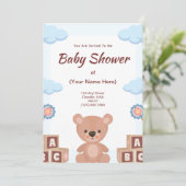 Baby Shower Uitnodiging - Teddybeer (Staand voorkant)