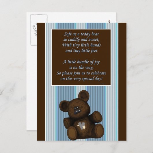 Baby shower Uitnodiging Teddybeer met gedicht BOY (Voorkant / Achterkant)