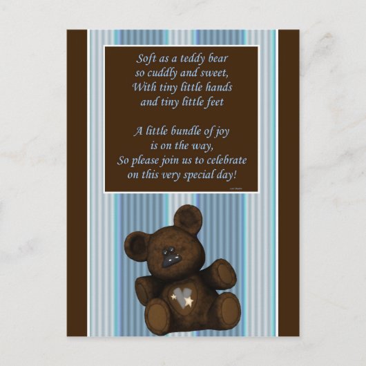 Baby shower Uitnodiging Teddybeer met gedicht BOY (Voorkant)