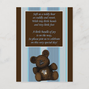 Baby shower Uitnodiging Teddybeer met gedicht BOY Briefkaart