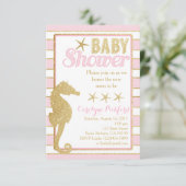 baby shower Uitnodiging tot gouden zeepaardjes (Staand voorkant)