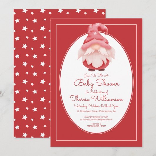 BABY SHOWER | Uitnodiging tot het Baby shower Red  (Voorkant / Achterkant)