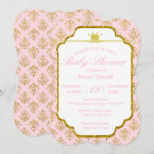 Baby shower uitnodiging tot roze Gold Royal Prince (Voorkant / Achterkant)