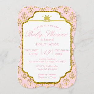 Baby shower uitnodiging tot roze Gold Royal Prince