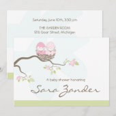 baby shower Uitnodiging - Twin Pink Baby (Voorkant / Achterkant)