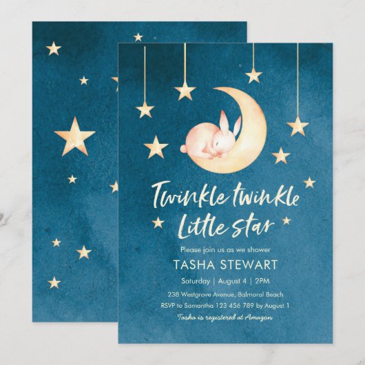 baby shower Uitnodiging | Twinkle Little Star (Voorkant / Achterkant)