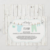 Baby shower-uitnodiging van jongen | Rustische kle Kaart (Voorkant / Achterkant)