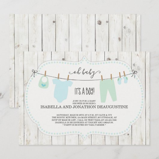 Baby shower-uitnodiging van jongen | Rustische kle Kaart (Voorkant / Achterkant)