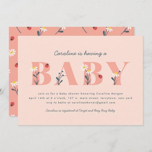 Baby shower-uitnodiging van Little Lady Kaart (Voorkant / Achterkant)
