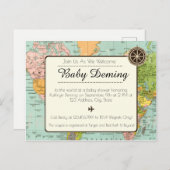 Baby shower Uitnodiging - veelkleurige Wereldkaart (Voorkant / Achterkant)