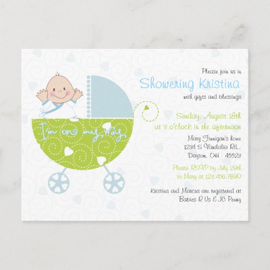 Baby shower Uitnodiging voor Baby Boy Blue Carriag (Voorkant)