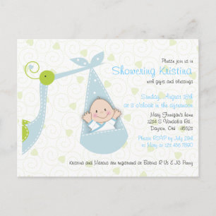 Baby shower Uitnodiging voor Baby Boy met Stork Briefkaart