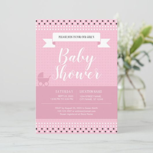 Baby shower Uitnodiging voor Baby Meisje (Staand voorkant)