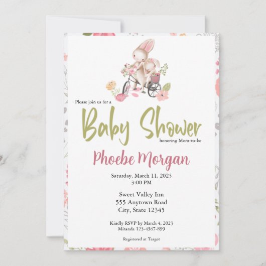 Baby shower-uitnodiging voor baby's, Bunny Kaart (Voorkant)