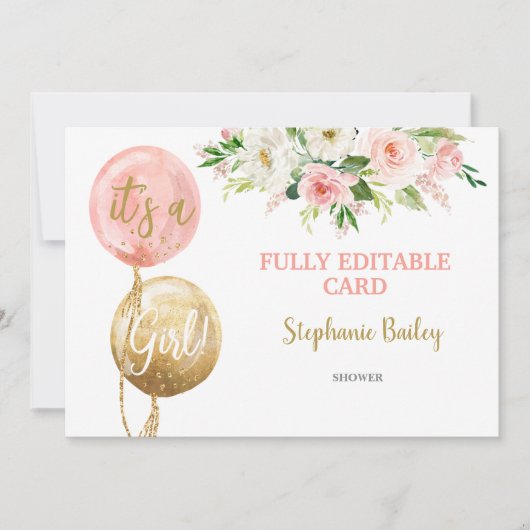 Baby shower Uitnodiging voor bewerkbaar meisje (Voorkant)