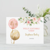 Baby shower Uitnodiging voor bewerkbaar meisje (Staand voorkant)