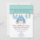 Baby shower-uitnodiging voor blauwe en groene jong kaart (Voorkant)