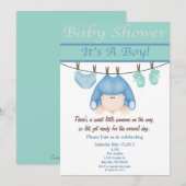 Baby shower-uitnodiging voor blauwe en groene jong kaart (Voorkant / Achterkant)