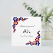 Baby shower-uitnodiging voor blauwe en rode retro kaart (Staand voorkant)